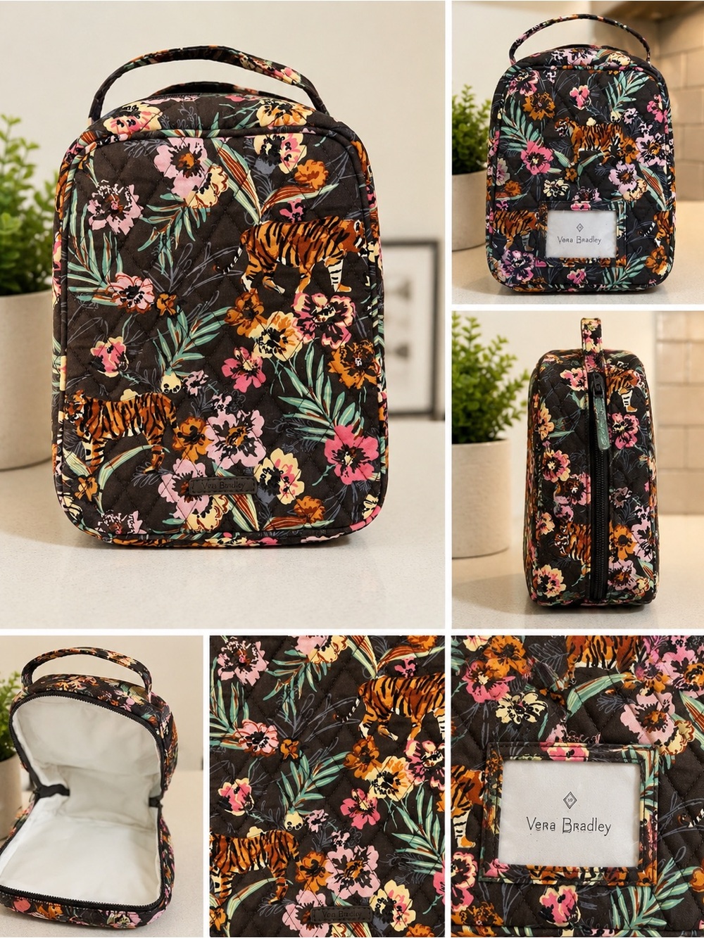 Vera Bradley Black Floral Tiger Quilted Cosmetic Case